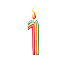 rainbow number candle isolated watercolor