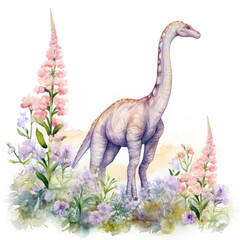 Diplodocus and flower Illustration, Generative Ai