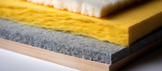 Thermal insulation includes materials like rock wool cotton, glass wool, and fiber insulation. - obrazy, fototapety, plakaty