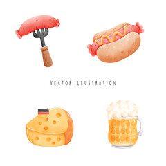 Germany symbol,German Foods,Beers,Cheese,Hot dog.Vector illustration