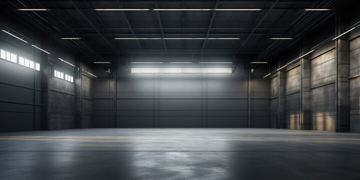 3D empty hall of modern interior of a warehouse