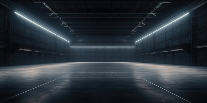 3D empty hall of modern interior of a warehouse
