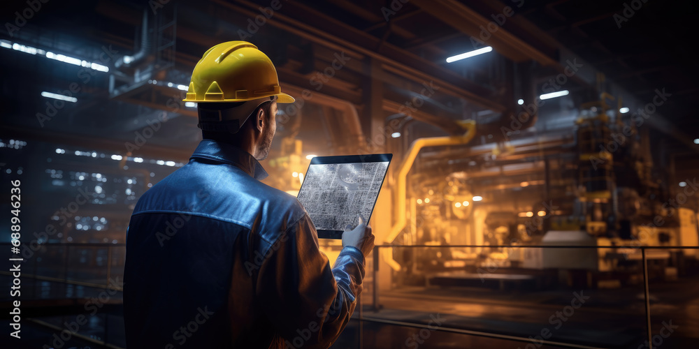 Aufkleber factory engineer in high visibility vest using tablet computer. industrial manufacturing production 