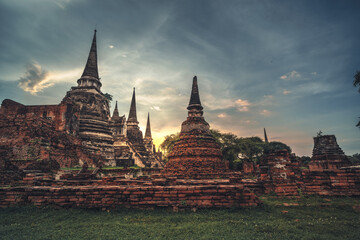 Wat Chaiwatthanaram landmark famous temple in Ayutthaya while sunset, Ayutthaya Historical Park. Thailand-world heritage.