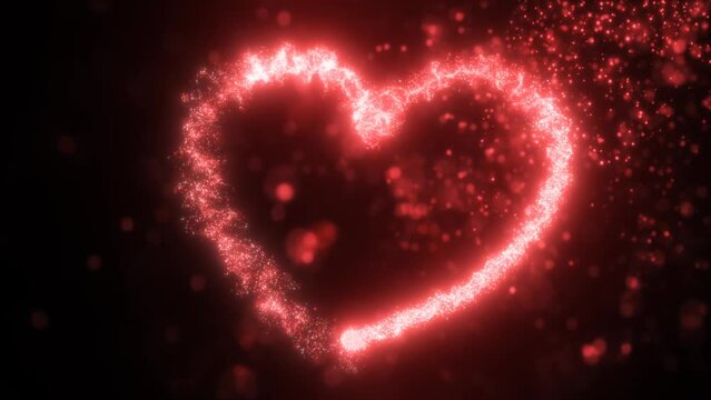 Glowing red fire energy abstract heart made of particles and light for valentines day festive abstract background