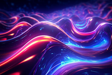 Abstract Neon Wave Background created with Generative AI