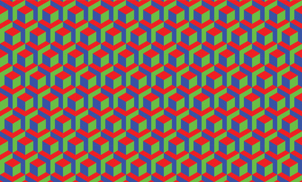 Hexagon 3D illusion cube psychedelic RGB colors  