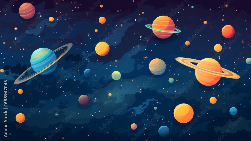 Poster starry vector space background - cute flat style template with stars in outer space