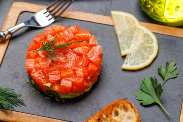 Delicious salmon and avocado tartare
