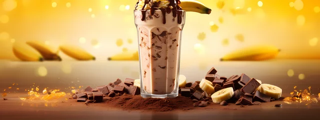 Fototapeten A visually stunning high-detail image of a chocolate and banana milkshake © Manuel