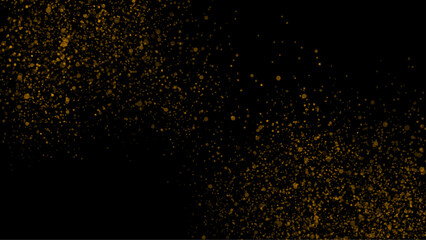 Fototapeta na wymiar Golden scattered dust. Magic mist glowing. Stylish fashion black backdrop. gold fireworks frame for new year party event black background.