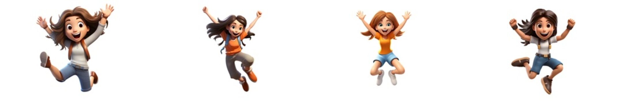 3d girl jumping for joy 3d rendring isolated on white background. Generative AI.