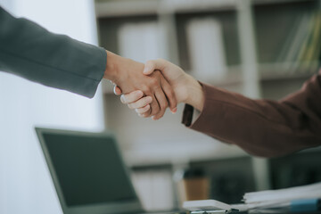 Business handshake for teamwork of business mergers and acquisitions, successful negotiations,...