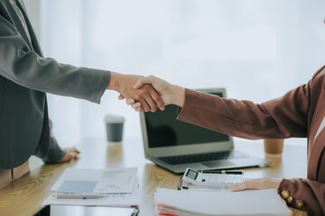 Business handshake for teamwork of business mergers and acquisitions, successful negotiations,...