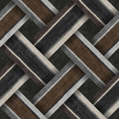 Rug seamless texture with diagonal cross stripes pattern, ethnic fabric, grunge background, boho style pattern, weave texture, 3d illustration - 688950218