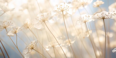 Fototapeta na wymiar Delicate Dried White Flowers in Soft Macro Light