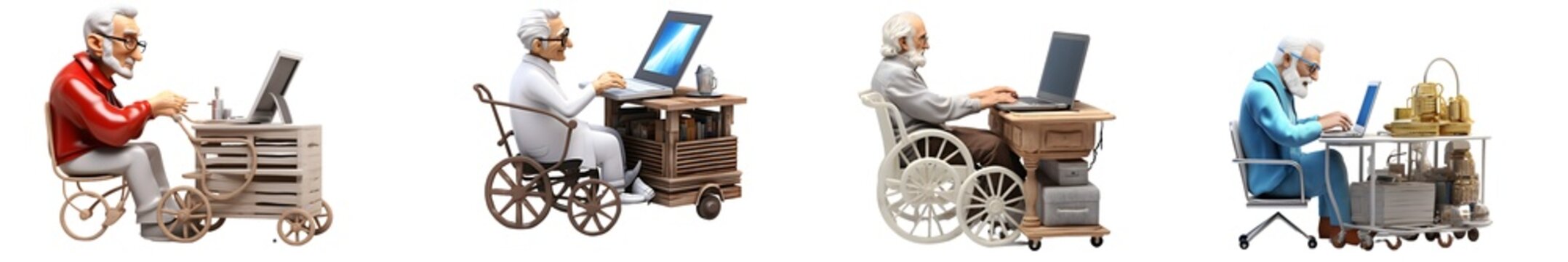 3d senior man working on laptop cart 3d rendring isolated on white background. Generative AI.