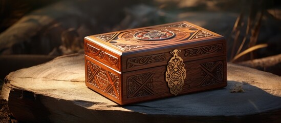 Slavic talisman in a handmade wooden box. - obrazy, fototapety, plakaty