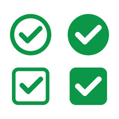 green check mark icon set. round and square tick symbol / button, transparent vector illustration
