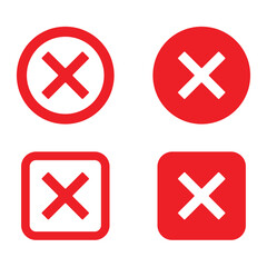 red cross mark icon set. round and square cross symbol / button, transparent vector illustration