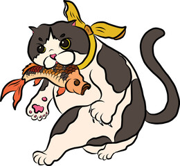 Cute cat cartoon for elements on poster or printing on sticker,hand drawn clip art for christmas card,cover design, poster,chinese zodiac symbol.Cat vector illustration for print on T-shirt.