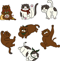 Cute cat cartoon for elements on poster or printing on sticker,hand drawn clip art for christmas card,cover design, poster,chinese zodiac symbol.Cat vector illustration for print on T-shirt.