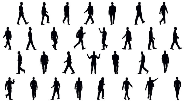 Set of business people silhouette, collection of men silhouette isolated on white background