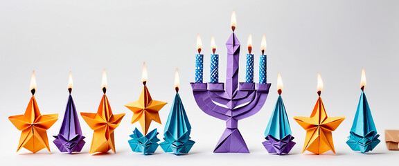 Hanukkah, origami decor, candles, and star of David