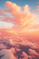 Zelfklevend Fotobehang Beautiful vertical background photography of clouds in the sky, rich orange colour grade, middle parting of the clouds to reveal the sky © Keitma