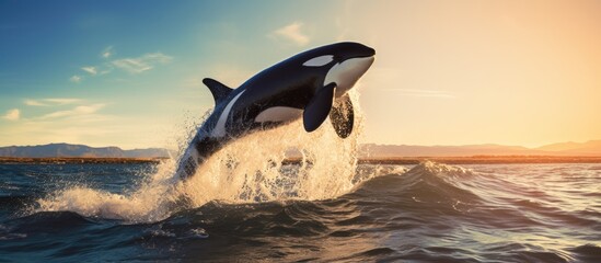 Orca, also known as Killer Whale, hunting sea lions at Peninsula Valdes in Patagonia Argentina.
