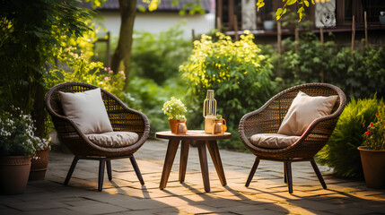 Outdoor Rattan Chairs and Tables, Outdoor Relaxation Area