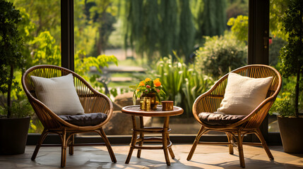Outdoor Rattan Chairs and Tables, Outdoor Relaxation Area