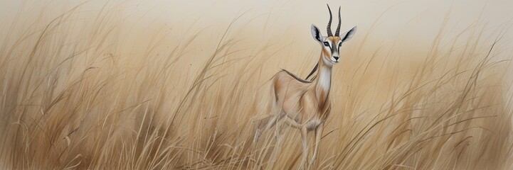 Watercolor painting of Impala in the grass - obrazy, fototapety, plakaty