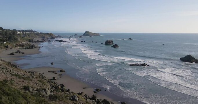 4K Drone Footage Beach Waves Rolling in Brookings Oregon Northern California
