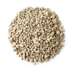 Mineral cat litter filler on white background