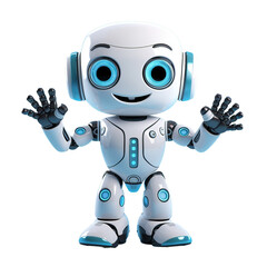 Obraz na płótnie Canvas A Cute White Robot Greeting with Raised Hands - PNG on Transparent Background