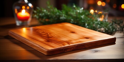 Naklejka na ściany i meble Wooden board on a napkin, ready for cooking.