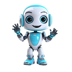 A Cute White Robot Greeting with Raised Hands - PNG on Transparent Background