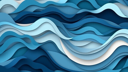 Fototapeta premium Paper art of blue water waves. Abstract water paper cut style. Generative AI