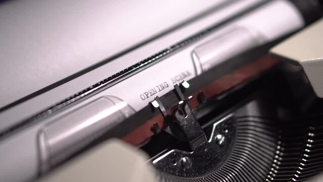 Opening Scene, Typing on Vintage Typewriter, Writing TV or Movie Script, Close Up