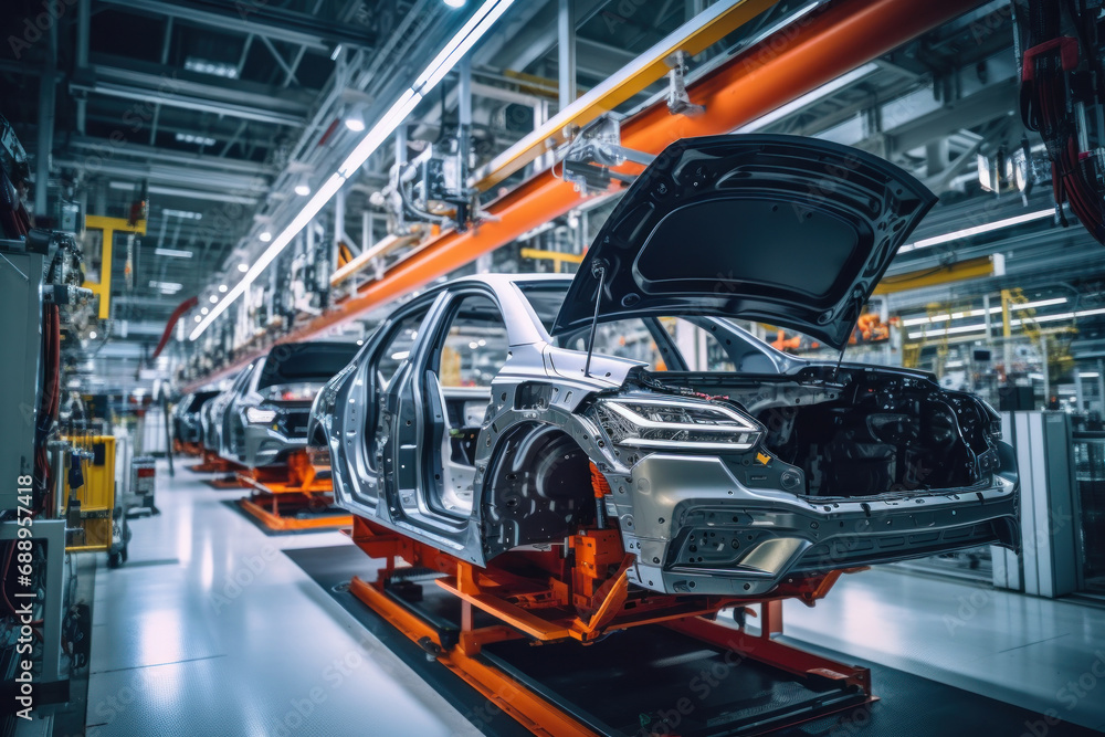 Poster automated assembly line for robot manipulators for the production of high-tech electric vehicles run