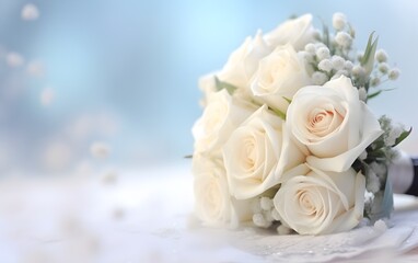 Obraz na płótnie Canvas White Flowers Bouquet on Blue Background
