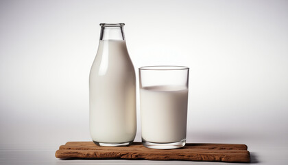 A bottle and a glass of milk