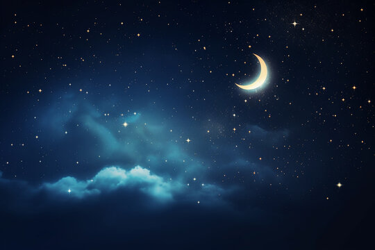 Moon and stars, crescent moon, starry night sky, Ramadan