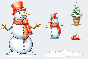 Obraz premium snowman on a clean background, minimalism, children's drawing