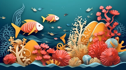 Fototapeta na wymiar Beautiful illustration of underwater scene with coral. Generative AI