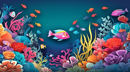 Fototapeta na wymiar Beautiful illustration of underwater scene with coral. Generative AI