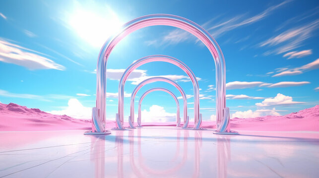 3D render abstract aesthetic background surreal fantasy landscape. Generative AI
