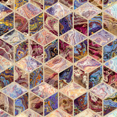 Abstract Marble mosaic tiles texture. Cubes mosaic tiles. Fractal digital Art Background. High Resolution. Can be used for background or wallpaper