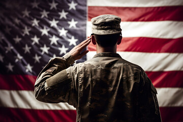 Patriotic background with american soldier and USA flag